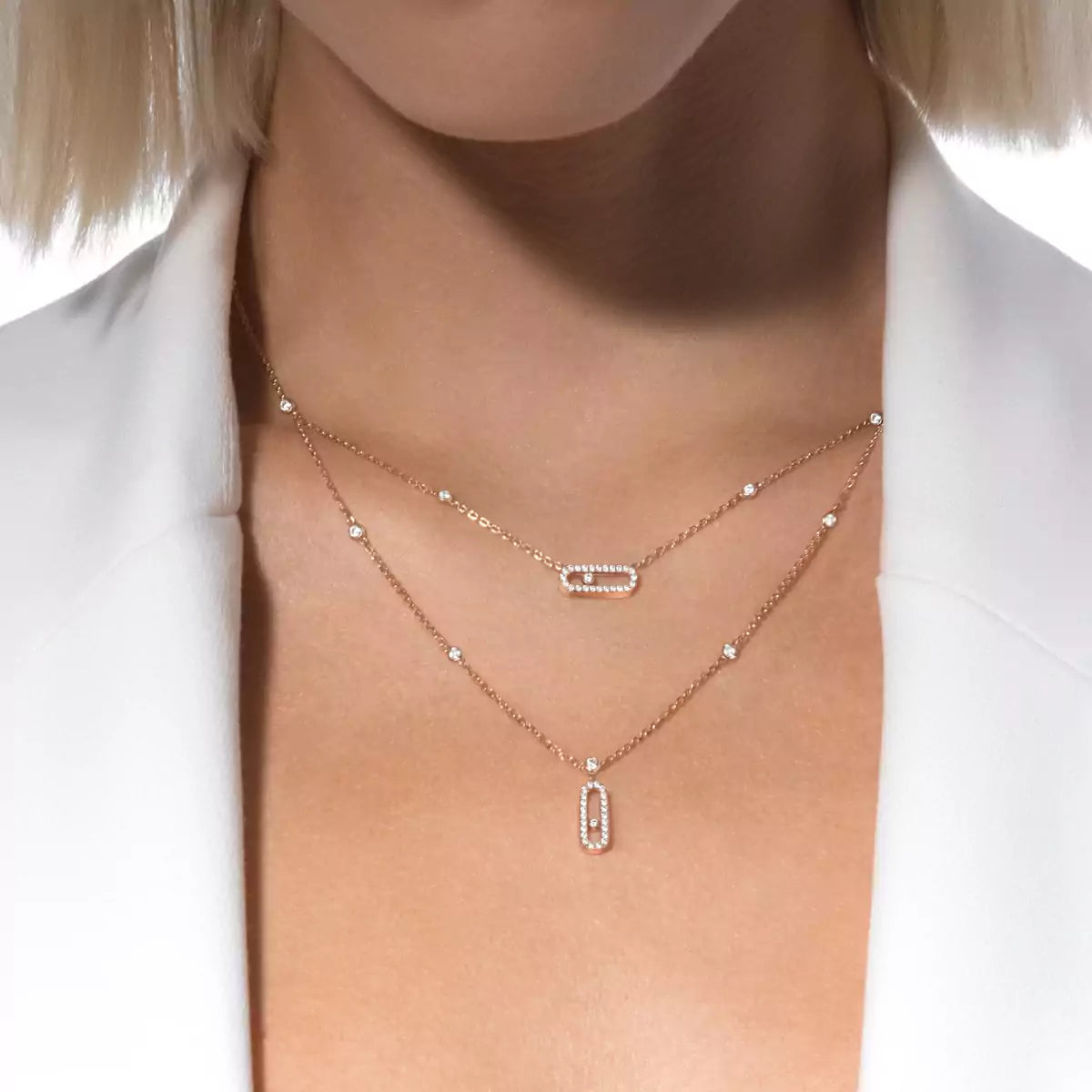 [⭐Luxery]2 Rows Rose Gold Diamond Pave_ Necklace Move Uno