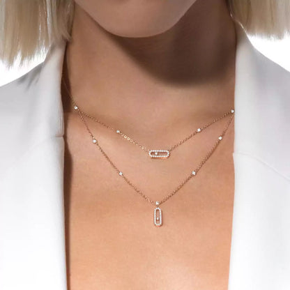 [⭐Luxery]2 Rows Rose Gold Diamond Pave_ Necklace Move Uno
