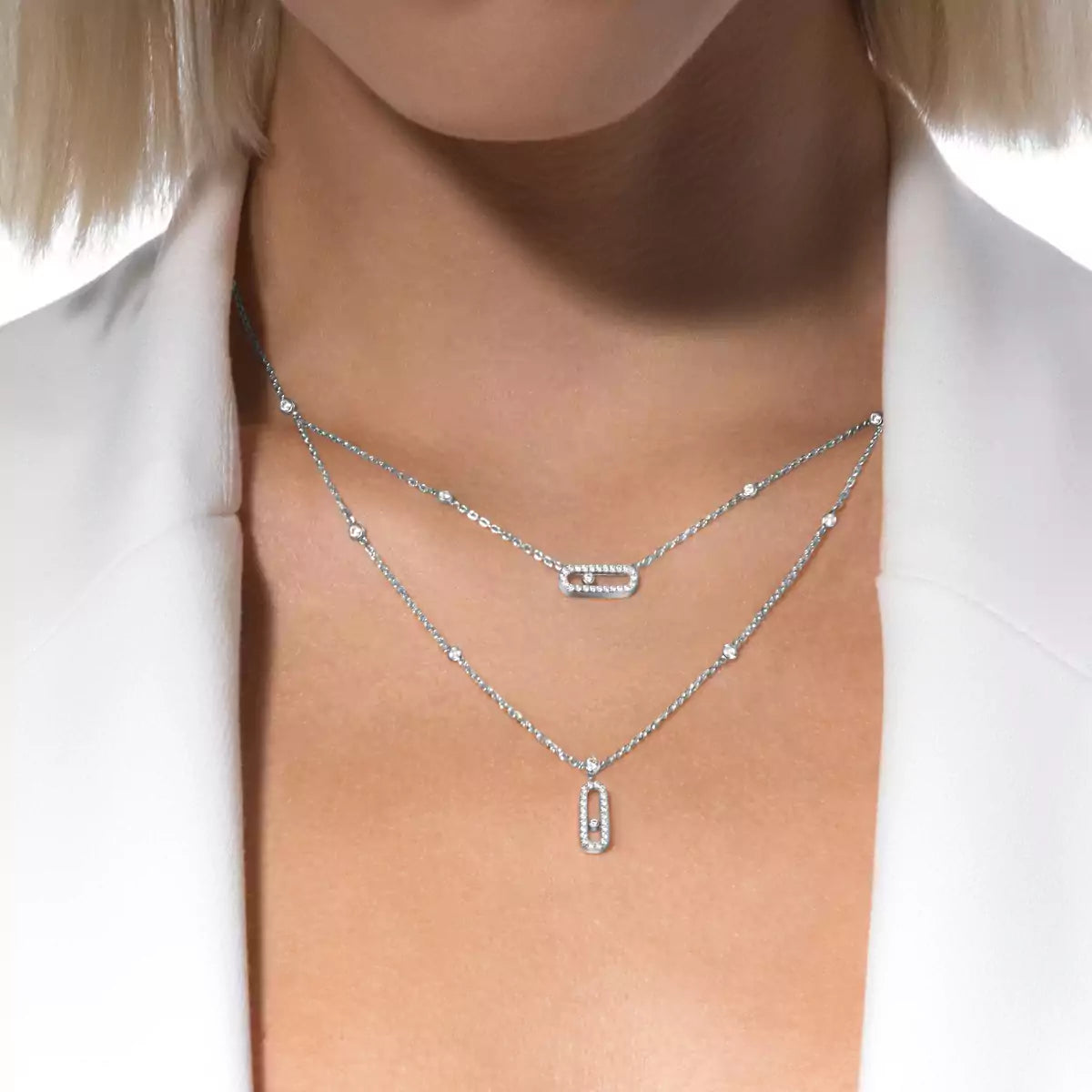 [⭐Luxery]2 Rows Rose Gold Diamond Pave_ Necklace Move Uno