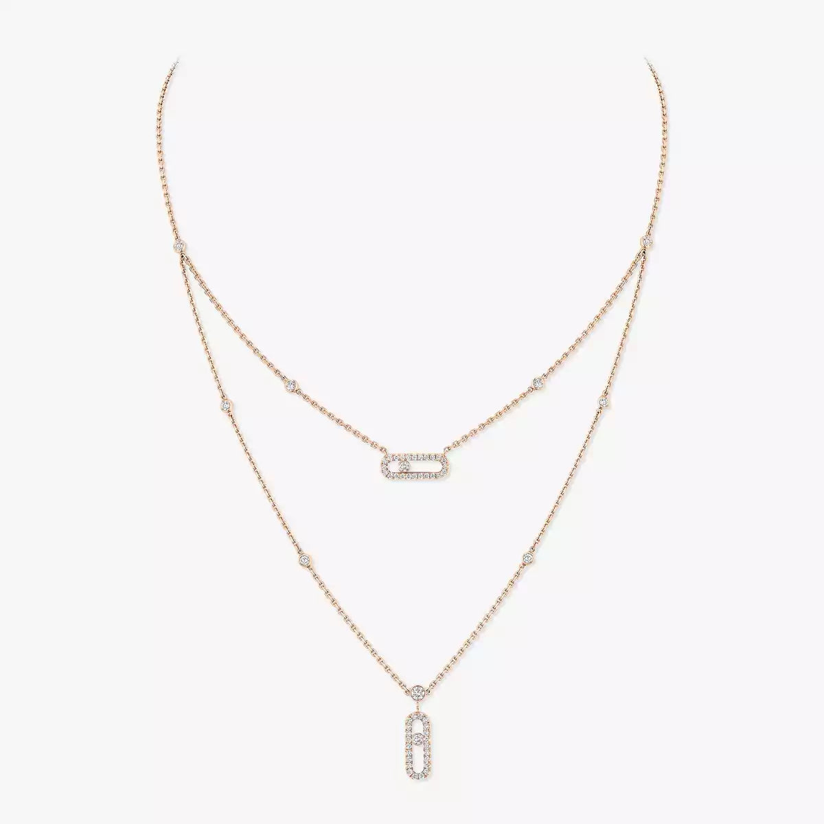 [⭐Luxery]2 Rows Rose Gold Diamond Pave_ Necklace Move Uno