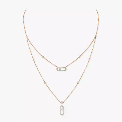 [⭐Luxery]2 Rows Rose Gold Diamond Pave_ Necklace Move Uno