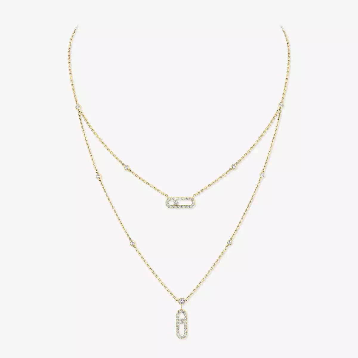 [⭐Luxery]2 Rows Rose Gold Diamond Pave_ Necklace Move Uno
