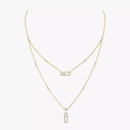 [⭐Luxery]2 Rows Rose Gold Diamond Pave_ Necklace Move Uno