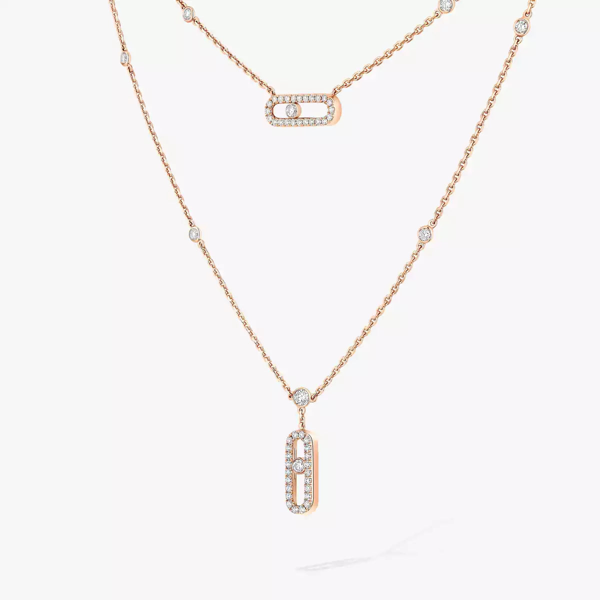 [⭐Luxery]2 Rows Rose Gold Diamond Pave_ Necklace Move Uno