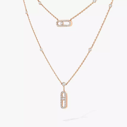 [⭐Luxery]2 Rows Rose Gold Diamond Pave_ Necklace Move Uno
