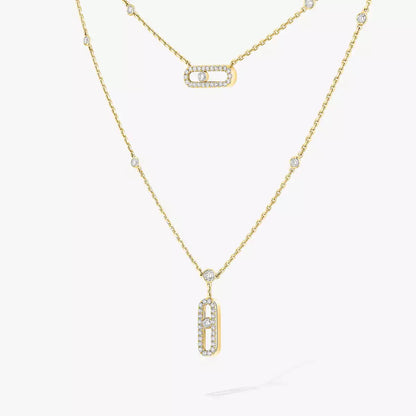[⭐Luxery]2 Rows Rose Gold Diamond Pave_ Necklace Move Uno