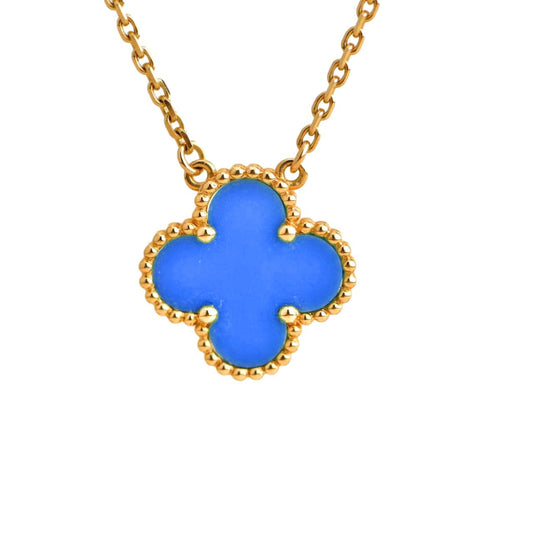 [⭐Luxery]CLOVER 15MM BLUE AGATE NECKLACE