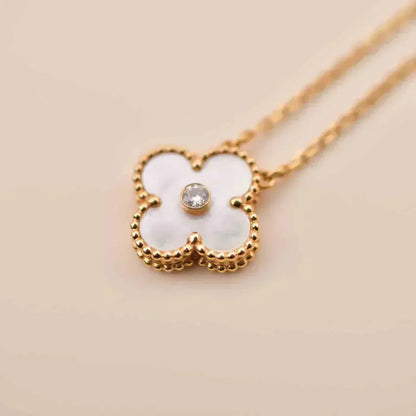 [⭐Luxery]CLOVER 15MM DIAMOND WHITE FRITILLARIA NECKLACE