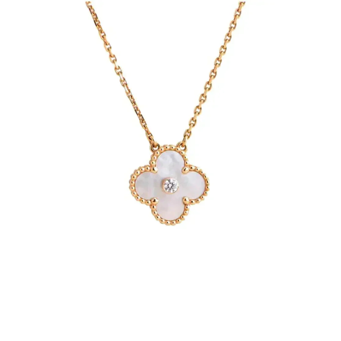 [⭐Luxery]CLOVER 15MM DIAMOND WHITE FRITILLARIA NECKLACE