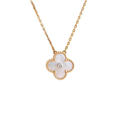 [⭐Luxery]CLOVER 15MM DIAMOND WHITE FRITILLARIA NECKLACE