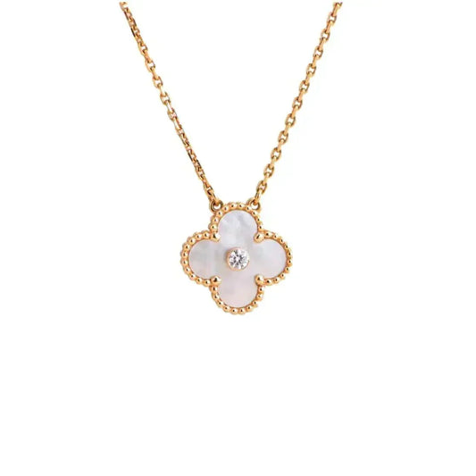 [⭐Luxery]CLOVER 15MM DIAMOND WHITE FRITILLARIA NECKLACE
