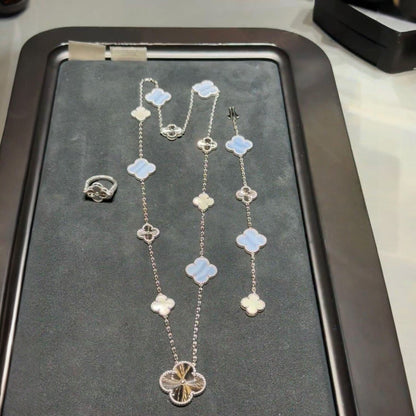[⭐Luxery]DETACHABLE CLOVER 15(11+4) FLOWER SILVER NECKLACE SET