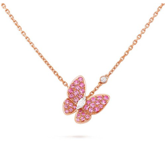 [⭐Luxery]BUTTERFLY RED DIAMOND ROSE GOLD NECKLACE