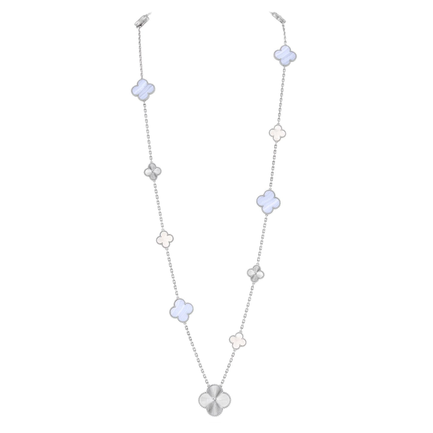 [⭐Luxery]DETACHABLE CLOVER 15(11+4) FLOWER SILVER NECKLACE SET