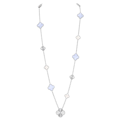 [⭐Luxery]DETACHABLE CLOVER 15(11+4) FLOWER SILVER NECKLACE SET