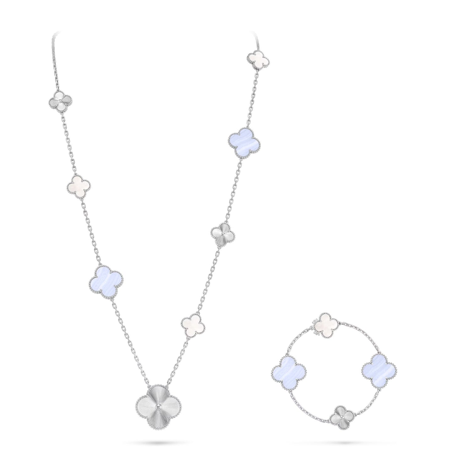 [⭐Luxery]DETACHABLE CLOVER 15(11+4) FLOWER SILVER NECKLACE SET