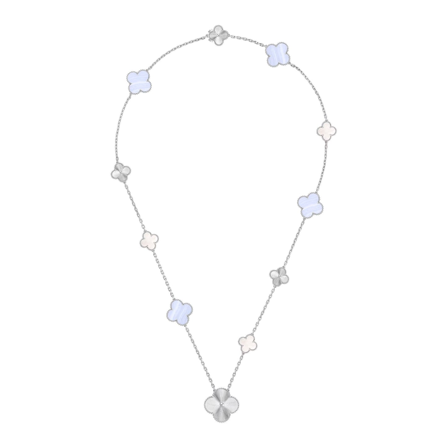 [⭐Luxery]DETACHABLE CLOVER 15(11+4) FLOWER SILVER NECKLACE SET