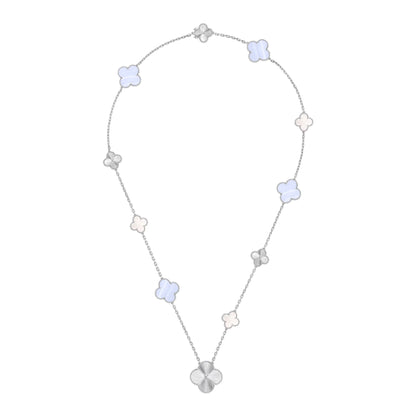[⭐Luxery]DETACHABLE CLOVER 15(11+4) FLOWER SILVER NECKLACE SET