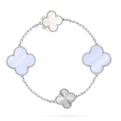 [⭐Luxery]DETACHABLE CLOVER 15(11+4) FLOWER SILVER NECKLACE SET