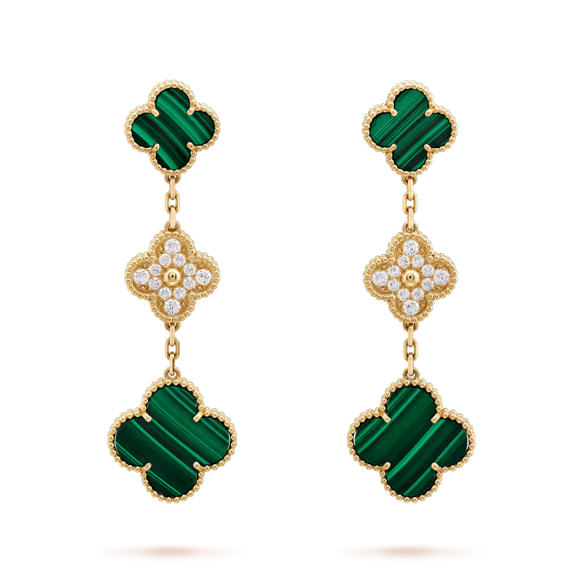 [⭐Luxery]CLOVER EARRINGS GOLD MALACHITE DIAMOND 3 MOTIF