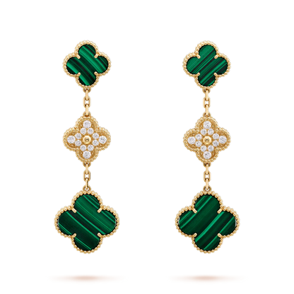 [⭐Luxery]CLOVER EARRINGS GOLD MALACHITE DIAMOND 3 MOTIF