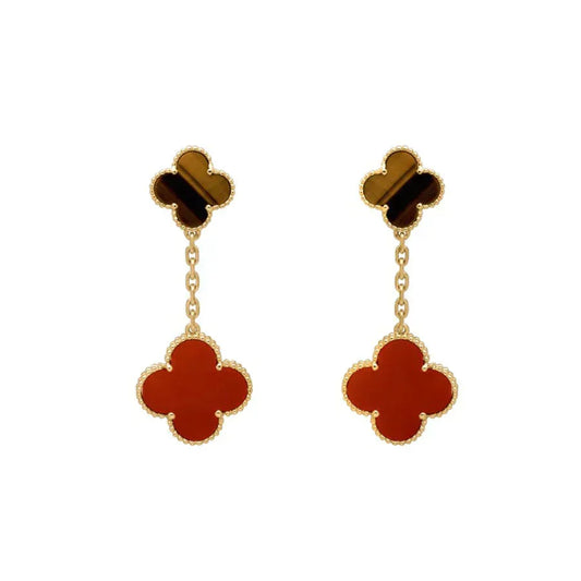 [⭐Luxery]CLOVER  2 MOTIF  TIGER EYE CARNELIAN EARRINGS
