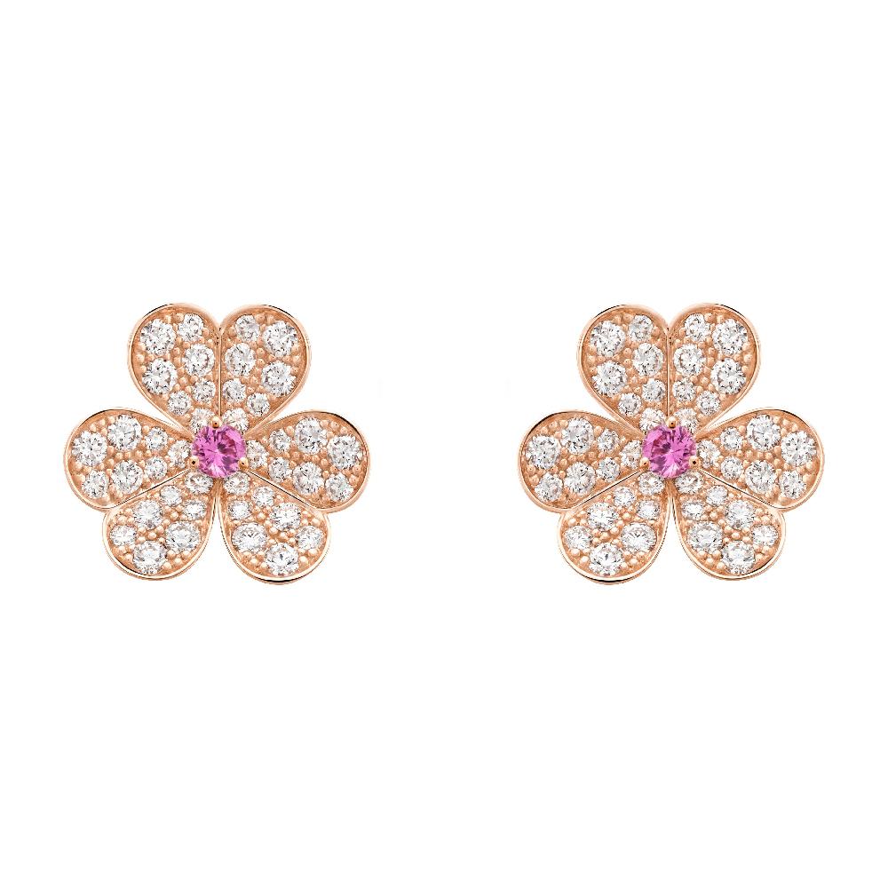 [⭐Luxery]FRIVOLE PINK GOLD FLOWER DIAMOND EARRINGS