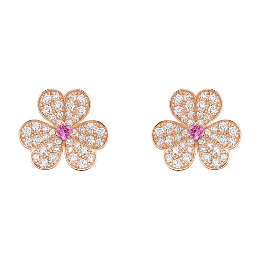 [⭐Luxery]FRIVOLE PINK GOLD FLOWER DIAMOND EARRINGS