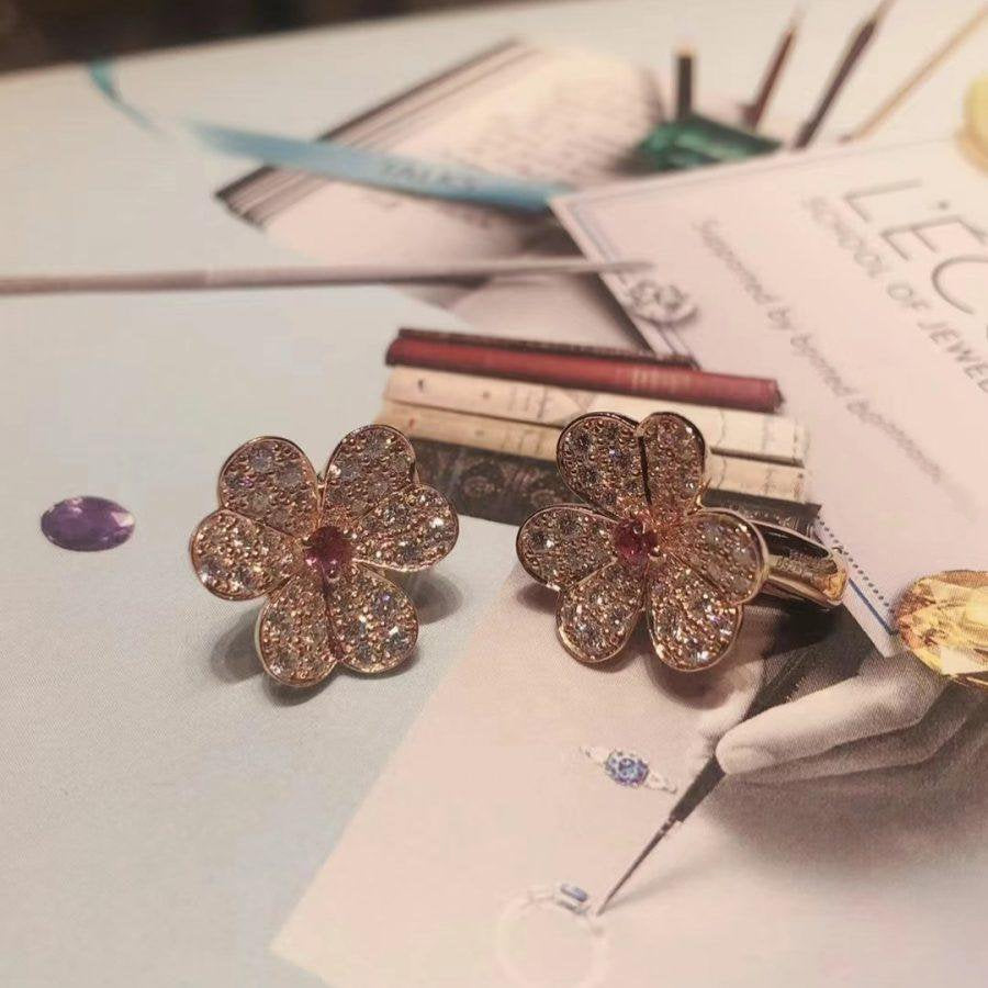 [⭐Luxery]FRIVOLE PINK GOLD FLOWER DIAMOND EARRINGS