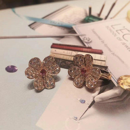 [⭐Luxery]FRIVOLE PINK GOLD FLOWER DIAMOND EARRINGS