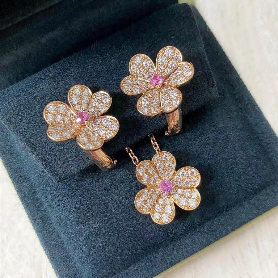 [⭐Luxery]FRIVOLE PINK GOLD FLOWER DIAMOND EARRINGS