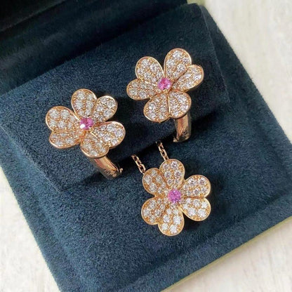 [⭐Luxery]FRIVOLE PINK GOLD FLOWER DIAMOND EARRINGS
