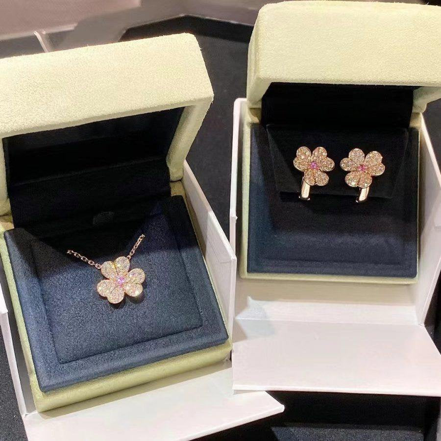 [⭐Luxery]FRIVOLE PINK GOLD FLOWER DIAMOND EARRINGS
