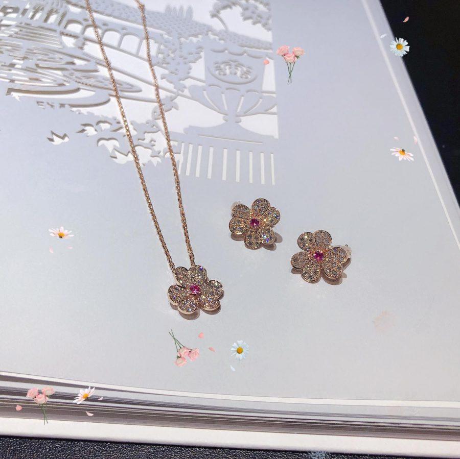 [⭐Luxery]FRIVOLE PINK GOLD FLOWER DIAMOND EARRINGS