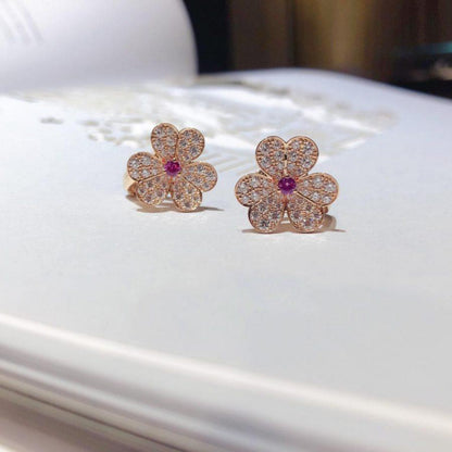 [⭐Luxery]FRIVOLE PINK GOLD FLOWER DIAMOND EARRINGS