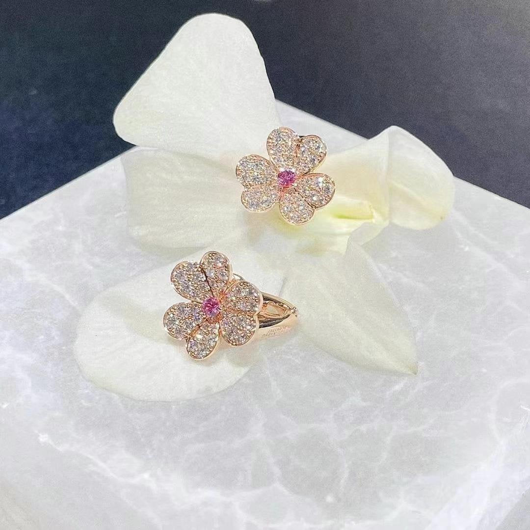 [⭐Luxery]FRIVOLE PINK GOLD FLOWER DIAMOND EARRINGS