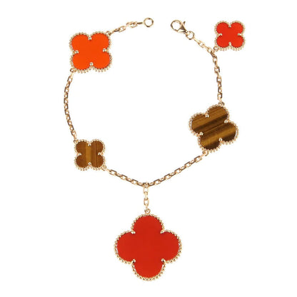 [⭐Luxery]CLOVER BRACELET 5 MOTIFS CARNELIAN TIGER EYE