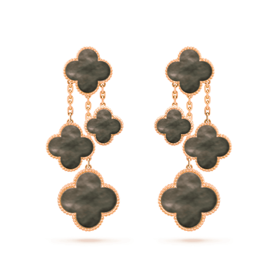 [⭐Luxery]CLOVER EARRINGS DARK MOP 4 MOTIFS ROSE GOLD
