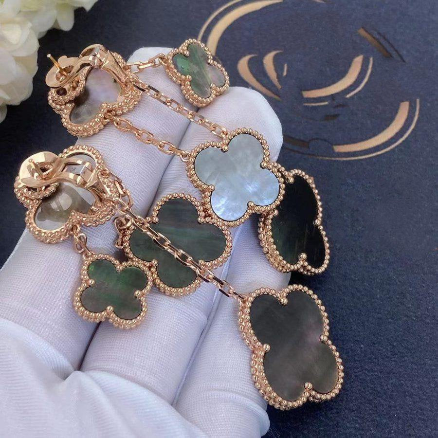 [⭐Luxery]CLOVER EARRINGS DARK MOP 4 MOTIFS ROSE GOLD