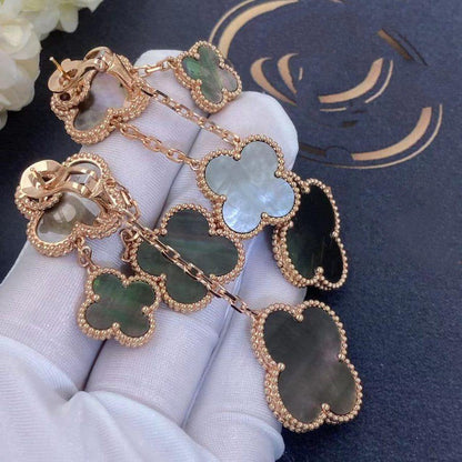 [⭐Luxery]CLOVER EARRINGS DARK MOP 4 MOTIFS ROSE GOLD
