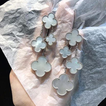 [⭐Luxery]CLOVER EARRINGS WHITE MOP 4 MOTIFS SILVER