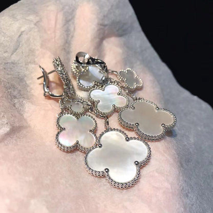 [⭐Luxery]CLOVER EARRINGS WHITE MOP 4 MOTIFS SILVER