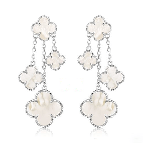 [⭐Luxery]CLOVER EARRINGS WHITE MOP 4 MOTIFS SILVER