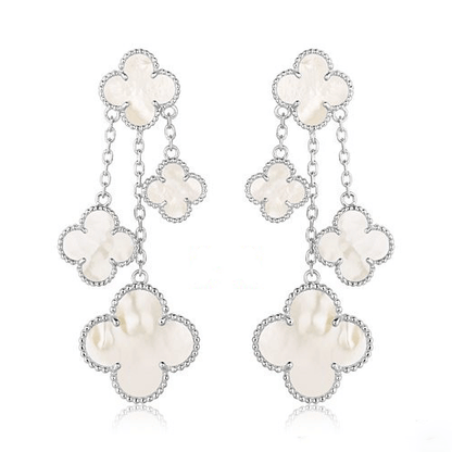 [⭐Luxery]CLOVER EARRINGS WHITE MOP 4 MOTIFS SILVER
