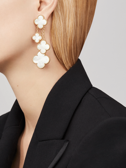 [⭐Luxery]CLOVER EARRINGS WHITE MOP 4 MOTIFS GOLD