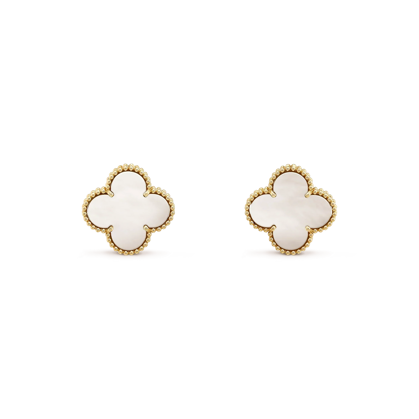 [⭐Luxery]CLOVER MEDIUM 1 MOTIFS  WHITE MOP STUD EARRINGS