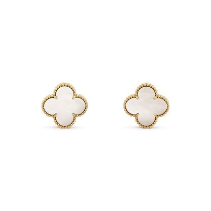[⭐Luxery]CLOVER MEDIUM 1 MOTIFS  WHITE MOP STUD EARRINGS