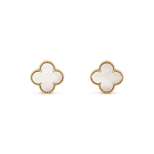[⭐Luxery]CLOVER MEDIUM 1 MOTIFS  WHITE MOP STUD EARRINGS