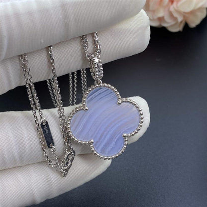 [⭐Luxery]CLOVER SILVER CHALCEDONY BIG CLOVER NECKLACE