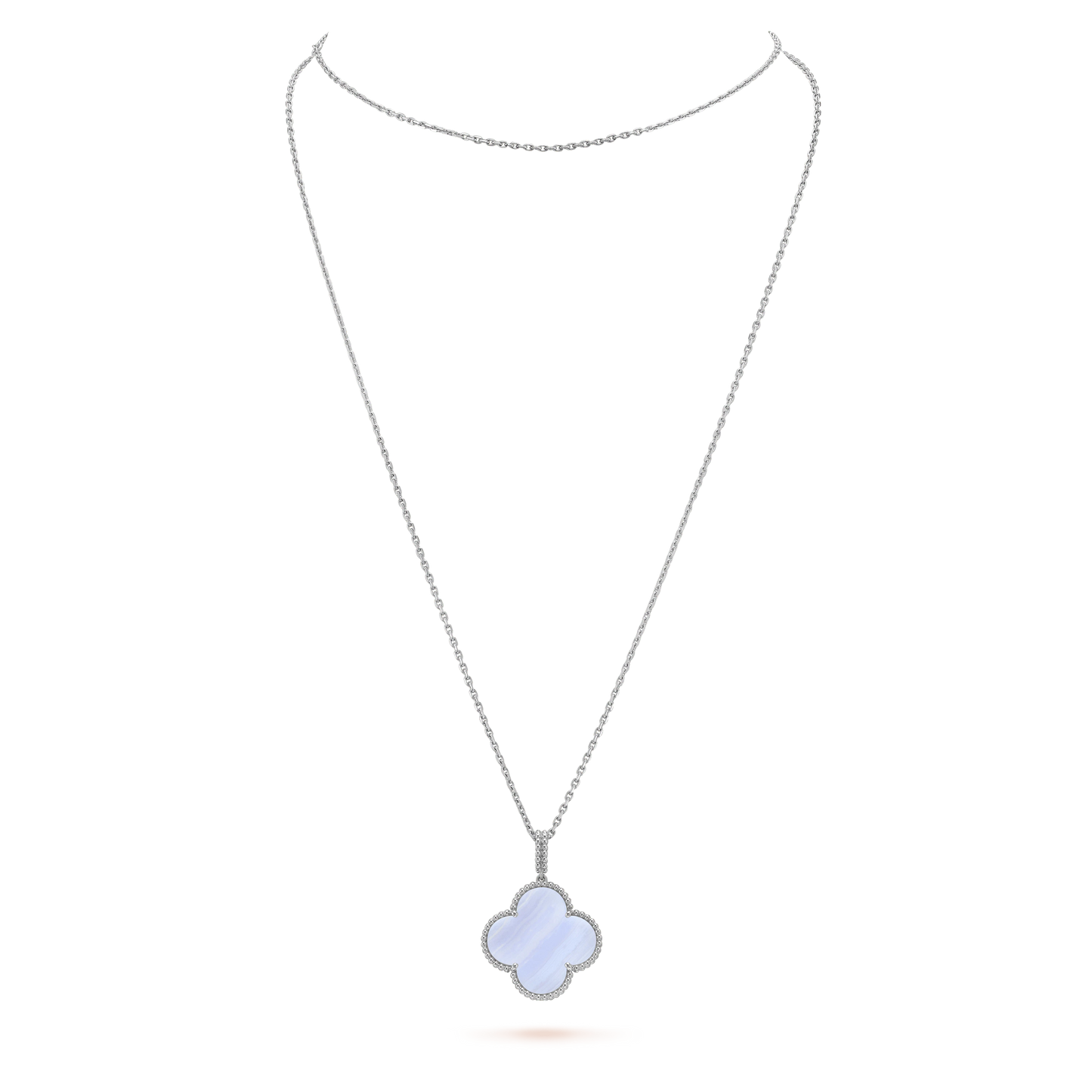 [⭐Luxery]CLOVER SILVER CHALCEDONY BIG CLOVER NECKLACE